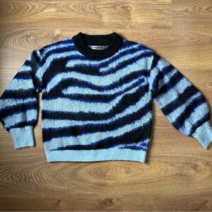 Anthropologie Blue & Black Zebra Cozy Sweater Size XS